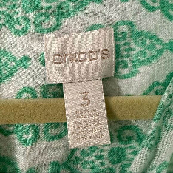 Chico’s No-Iron Mint Green Patterned Linen Tunic Shirt - Size 16/Chico’s 3. - Picture 6 of 9